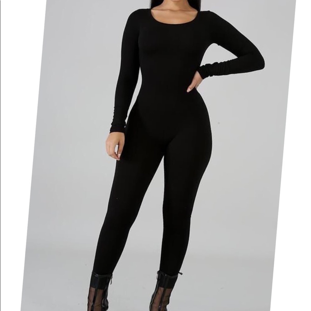 Long Sleeve Black Solid Bodycon Jumpsuit